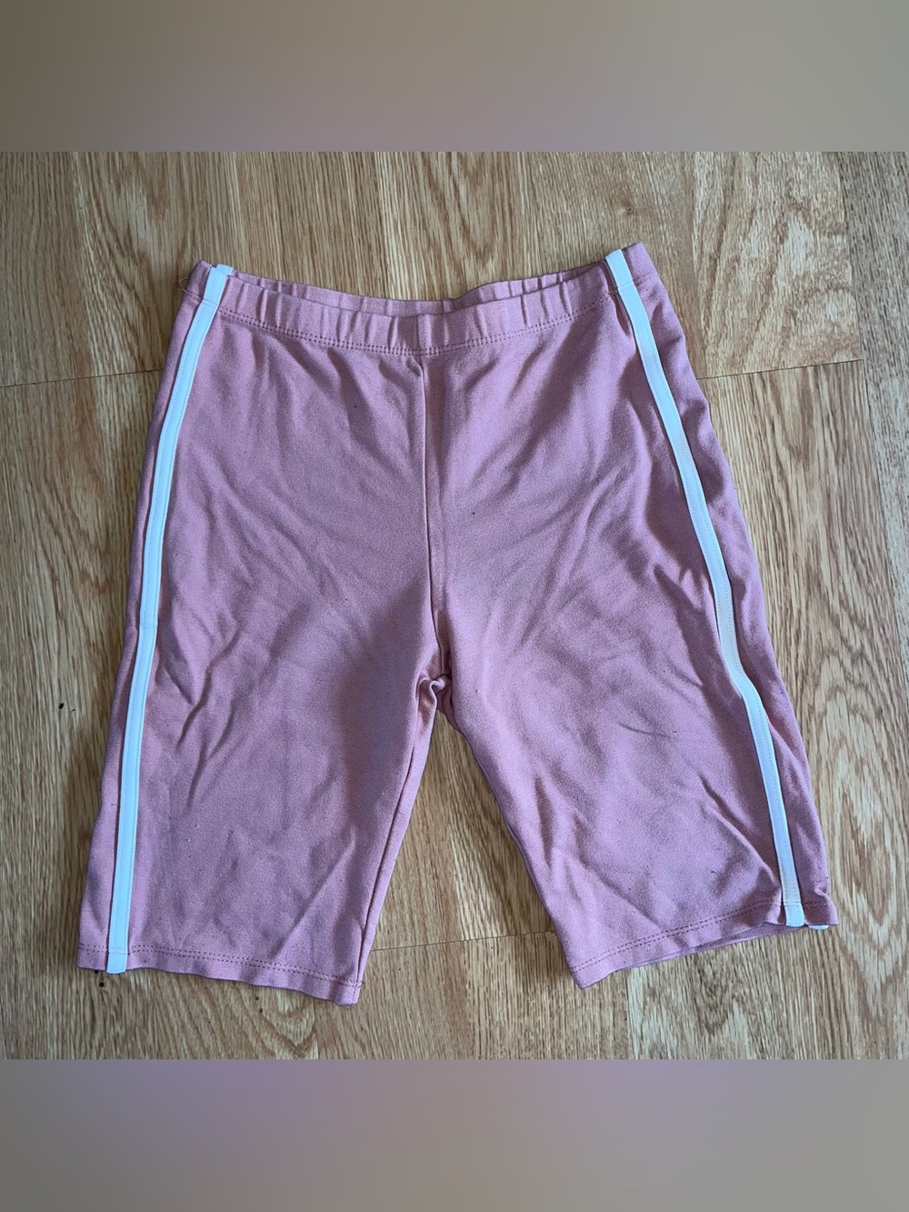 Fashion Nova Rose Pink Bike Shorts with White Side Stripes Medium